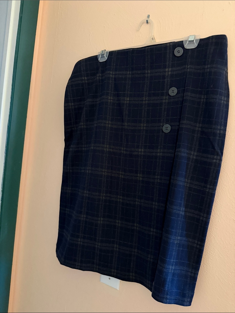 J. Jill Navy Plaid Button-Trim Pencil Skirt